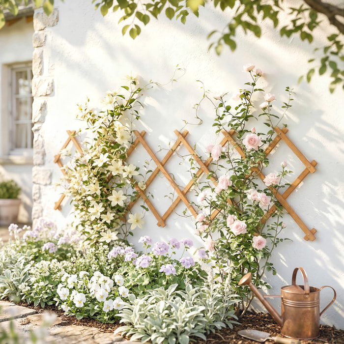 Enrejado de Jardín de Madera Extensible, Soporte para Plantas Trepadoras, Rosas, Parra, Decoración Exterior para Patio, Balcón, 180x60 cm, Marrón Claro