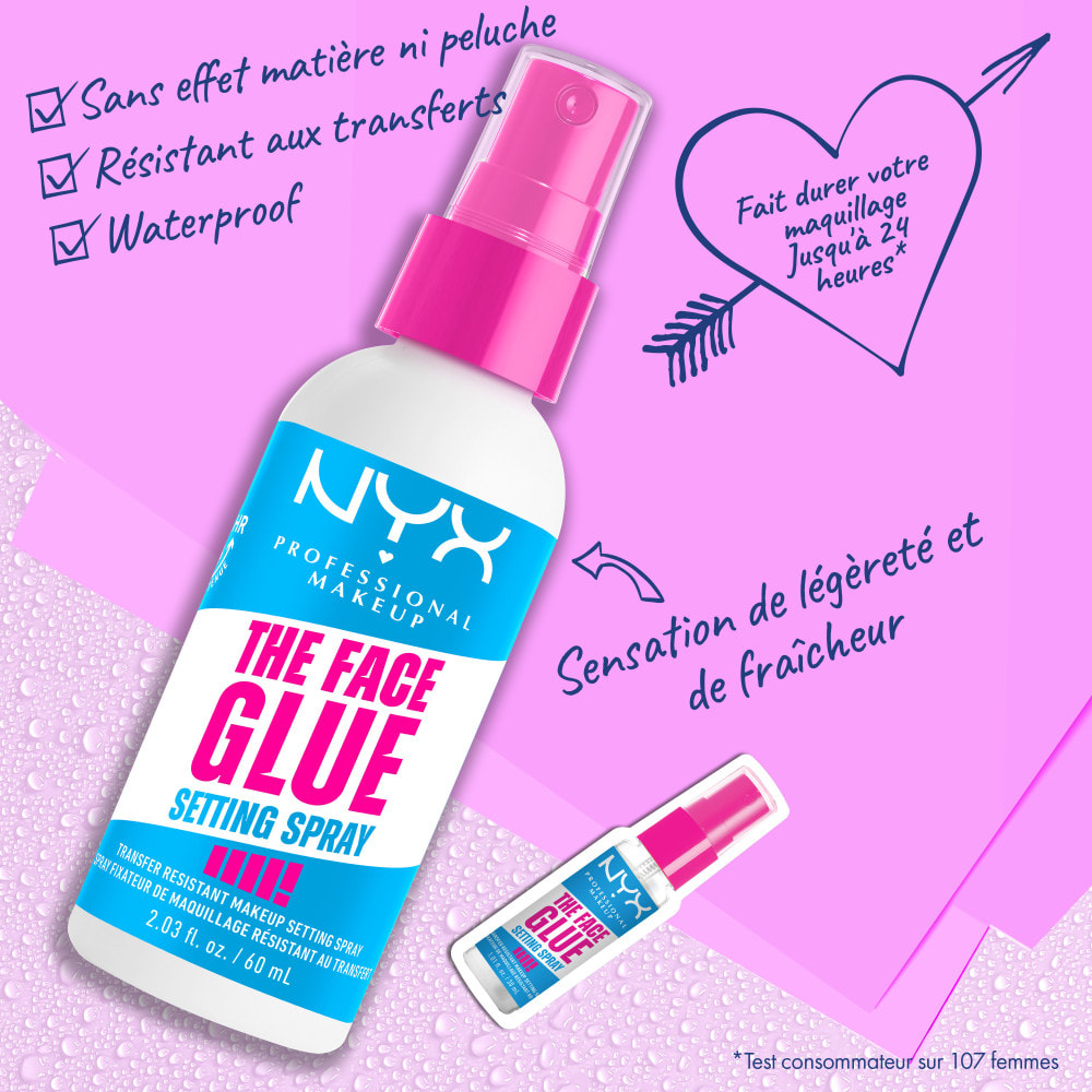 NYX Professional Makeup The Face Glue Setting Spray, Spray fixateur résistant aux transferts et waterproof, 60ml