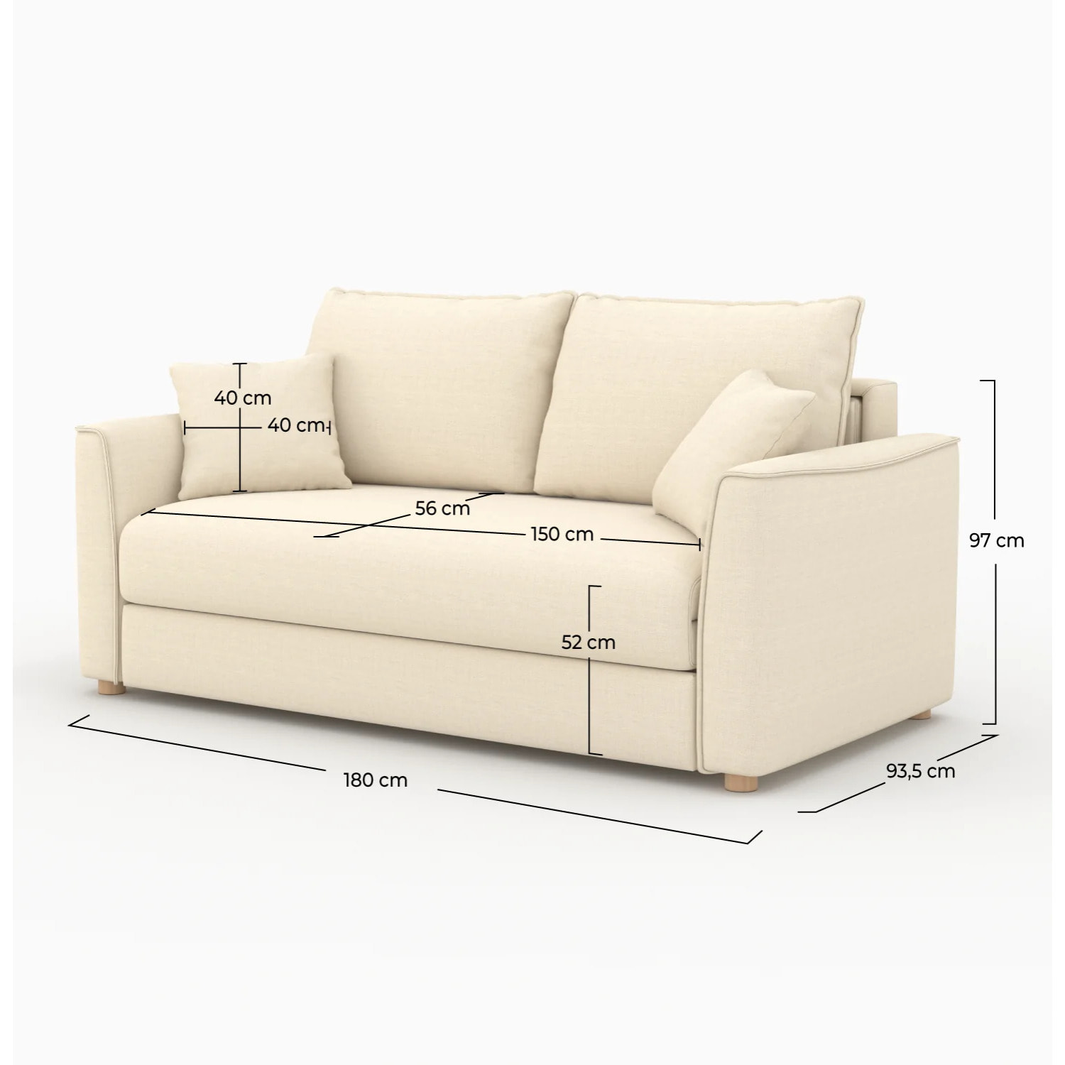 Canapé convertible 2 places en tissu texturé beige - Olympe