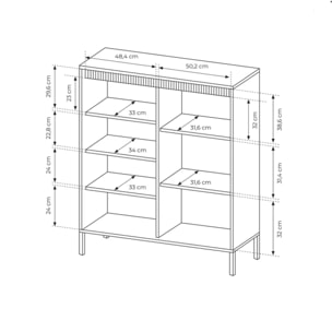 Credenza Alta 3 Ante Push To Open Con 5 Ripiani 7 Vani Mobile Soggiorno Salotto Zona Living Design Moderno Minimal 103.5 x 123.4 x 39.5 Cm Nero
