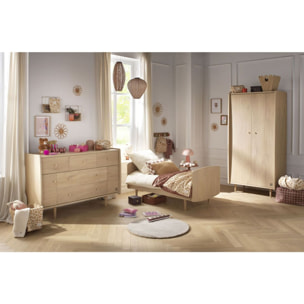Chambre bébé trio évolutive My Love, Lit 140x70 évolutif Commode à langer XXL et armoire - Chêne Vintage