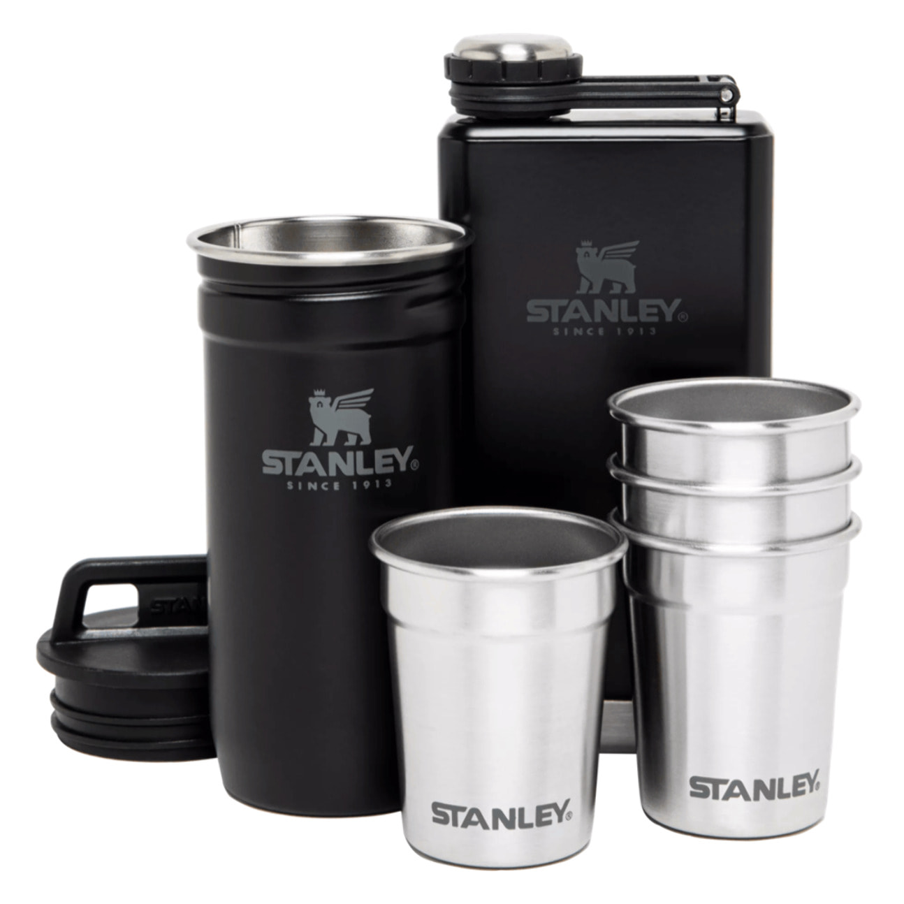 Pre-Party Shot Glass + Flask Set - Matte Black Pebble