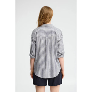 Camicia cotolino a righe celeste regular fit con ricamo Polo Club