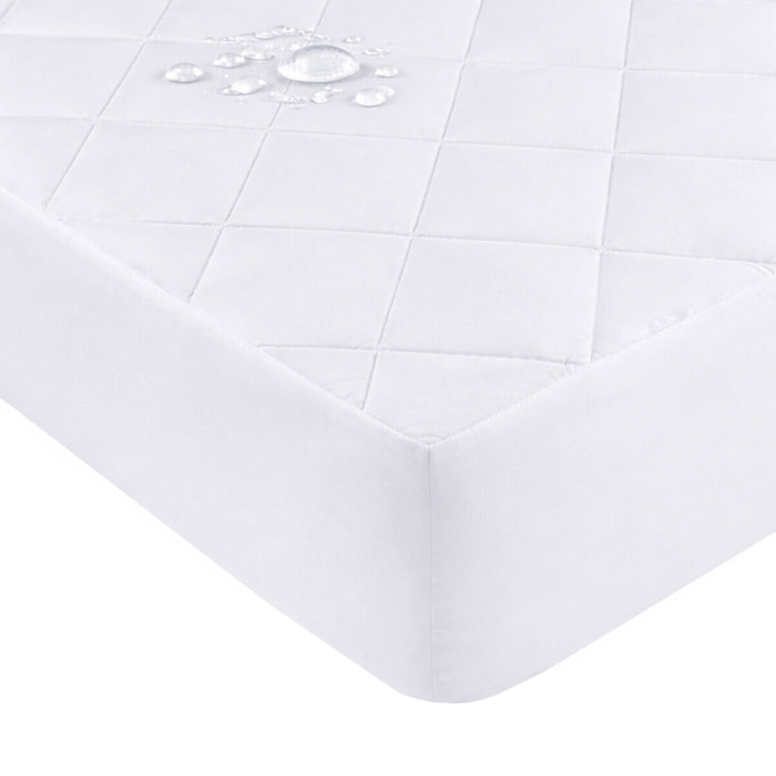 Protege matelas 100% polyester 205gsm matelassé, impermeable, respirant - blanc