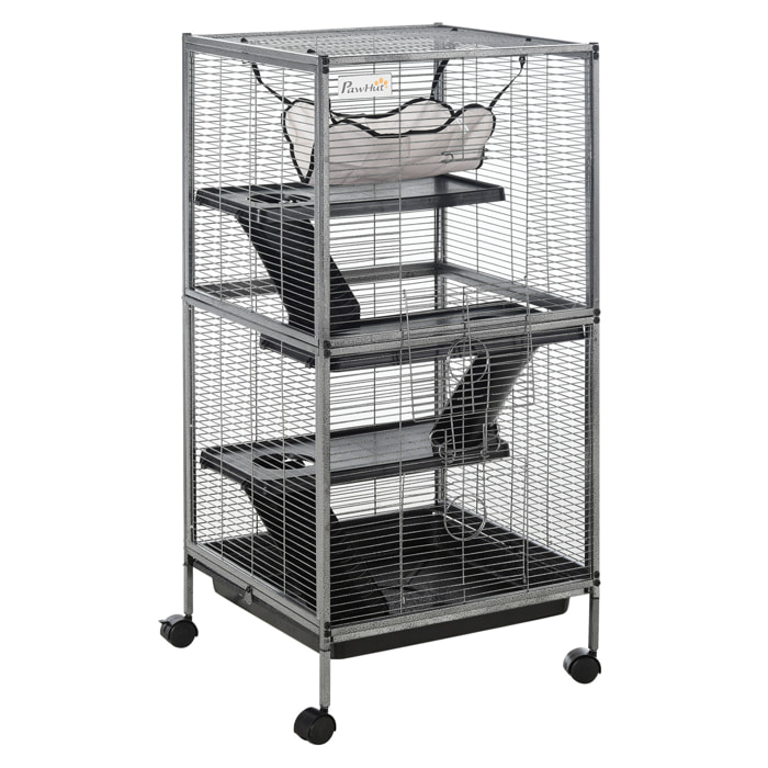 Cage pour petits animaux portable avec 2 portes hamac métal PP 52 x 52 x 113,5 cm gris