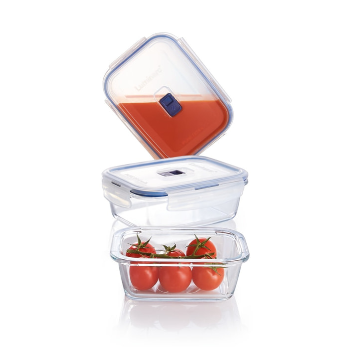 Lot de 3 boites Pure Box Active - Rectangle - Verre trempé - Hermétique et Extra résistant - 122 + 82 + 38 cl