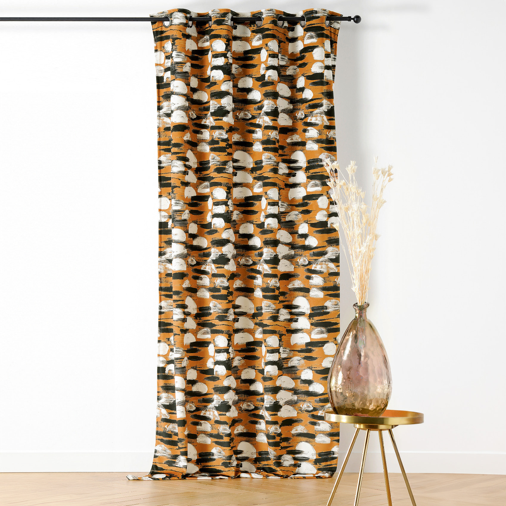 Rideau à Oeillets Paysage Abstrait - Jaune Ocre