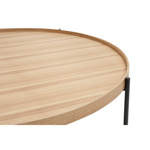 Table basse ronde bois clair et métal noir D90 cm BASSY