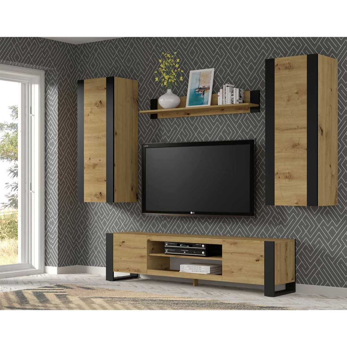 Pedro - étagère suspendue - bois et noir - 125 cm - Bois / Noir