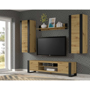 Pedro - étagère suspendue - bois et noir - 125 cm - Bois / Noir