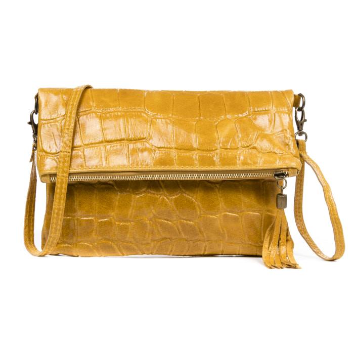 Lecce Borsa a tracolla Donna.Pelle autentica Camoscio Inciso Coccodrillo