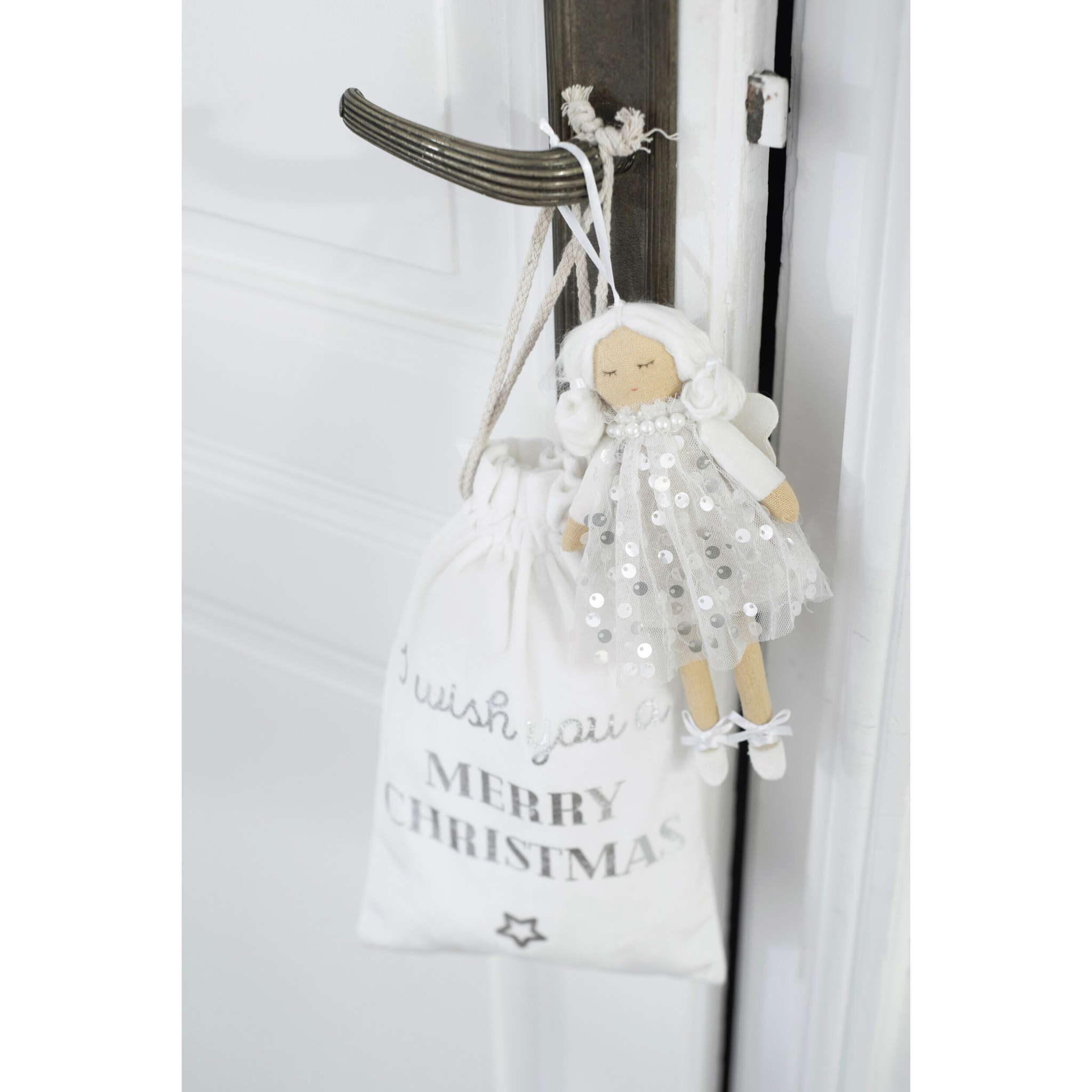J-Line Sac Noel Anglais Velours Blanc Small Assortiment De 3