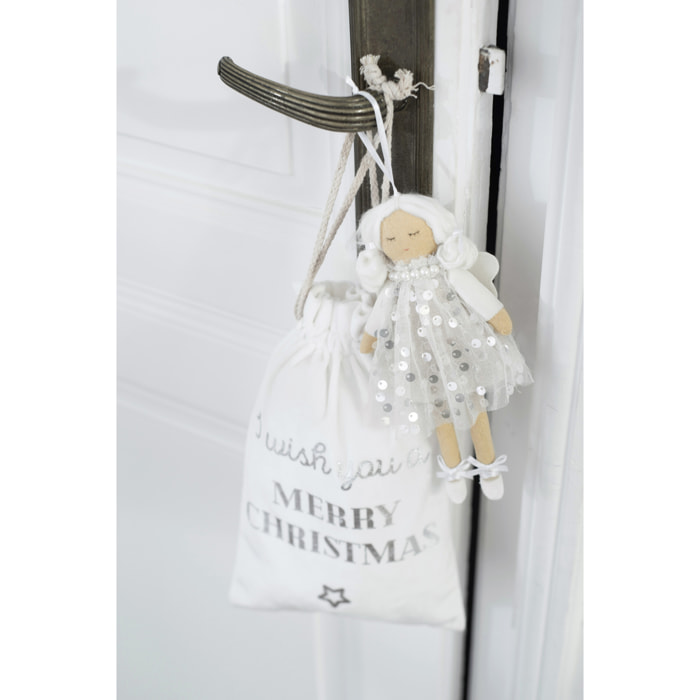 J-Line Sac Noel Anglais Velours Blanc Small Assortiment De 3