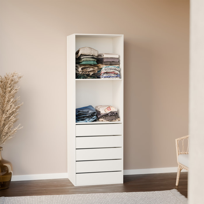 Module dressing avec 5 tiroirs et 2 étagères. blanc.  panneaux stratifiés
