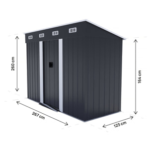 Abri de jardin métal monopente "Denver" - 3,32 m² - Gris