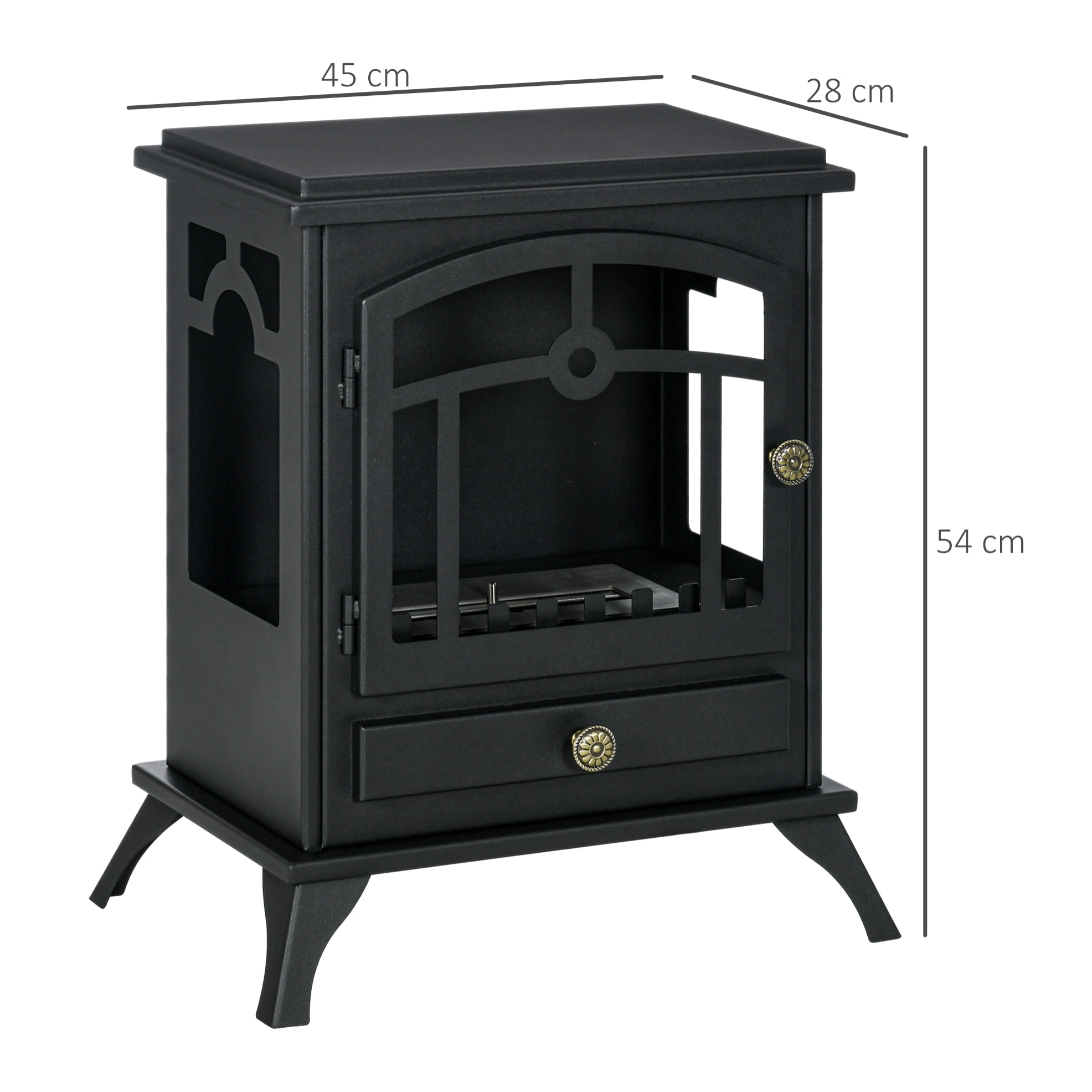 Chimenea de Bioetanol Estufa de Bioetanol de Pie con Tanque de 1,2 L Apagallamas de Acero Inoxidable Tiempo de Combustión 3H para Interiores 20-25 m² 45x28x54 cm Negro
