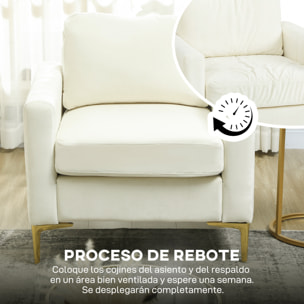 Butaca de Salón, Sillón Relax de 81 cm, Tapizado en Terciopelo, Cojines Gruesos, Patas de Metal, Estructura de Madera, para Sala de Estar, Dormitorio, Oficina, Crema
