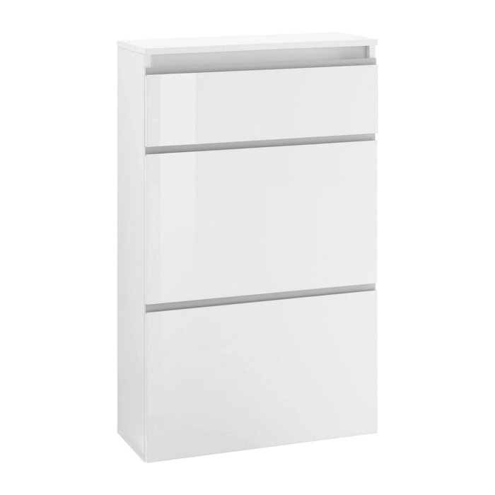 Scarpiera moderna, Made in Italy, a 2 ante e 1 anta a ribalta, Portascarpe da ingresso, cm 60x27h108, colore Bianco lucido