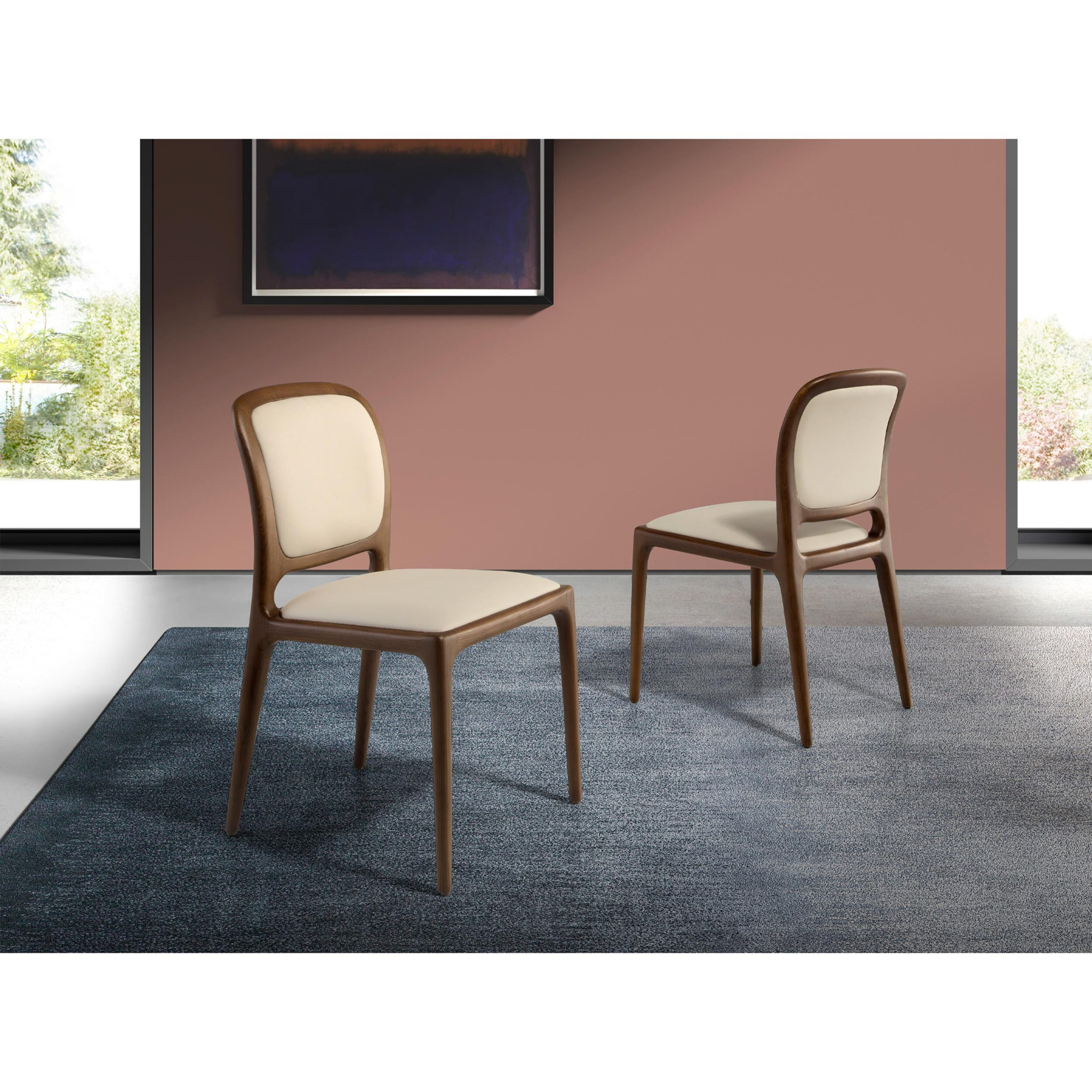 Silla tapizado en polipiel en crema patas de madera en nogal 51x58x87cm