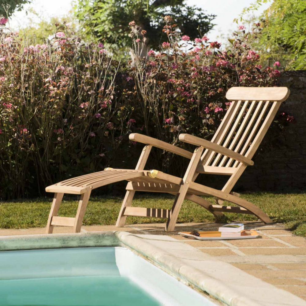 HARRIS - Chaise longue de jardin en bois teck brut