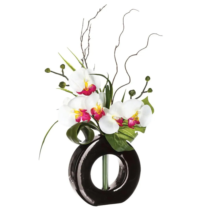 Composition d'orchidées artificielles - vase en céramique - H44 cm