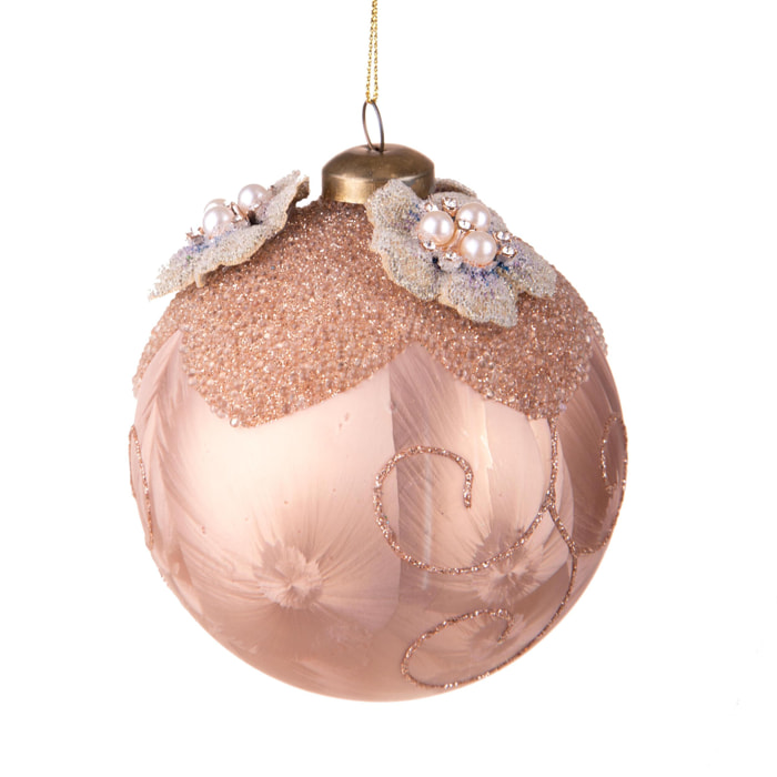 Sfera con Fiori intarsi e Perle - Pezzi 4 - Colore Rosa - 10x10Hx10cm - Bianchi Dino