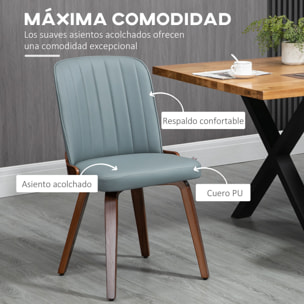 HOMCOM Juego de 2 Sillas de Comedor Modernas Sillas de Cocina con Asientos Tapizados en PU Cuero y Patas de Madera para Salón Dormitorio Carga 120 kg 47,5x55x85 cm Gris