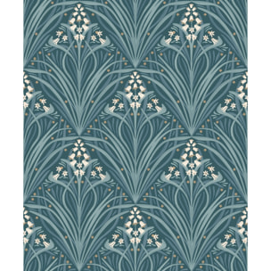 Papier peint Art Nouveau jacinthes bleu canard