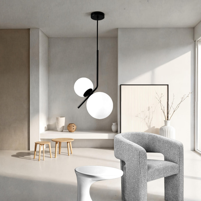 Suspension Tomasucci HENGET, en acier et verre, blanc