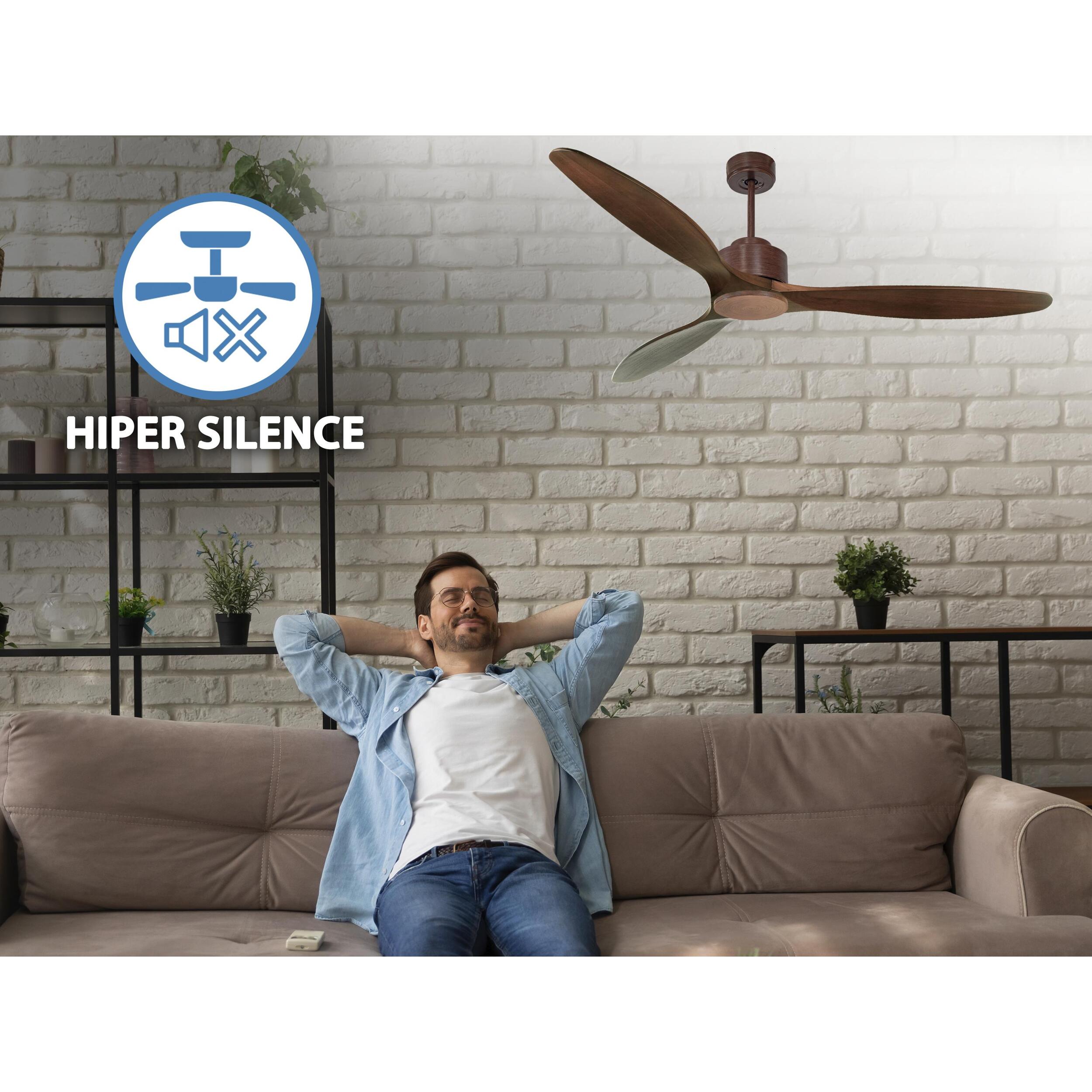 Ventilateur de plafond ø166 cm avec Wifi Réversible Hypersilence 40   W brun