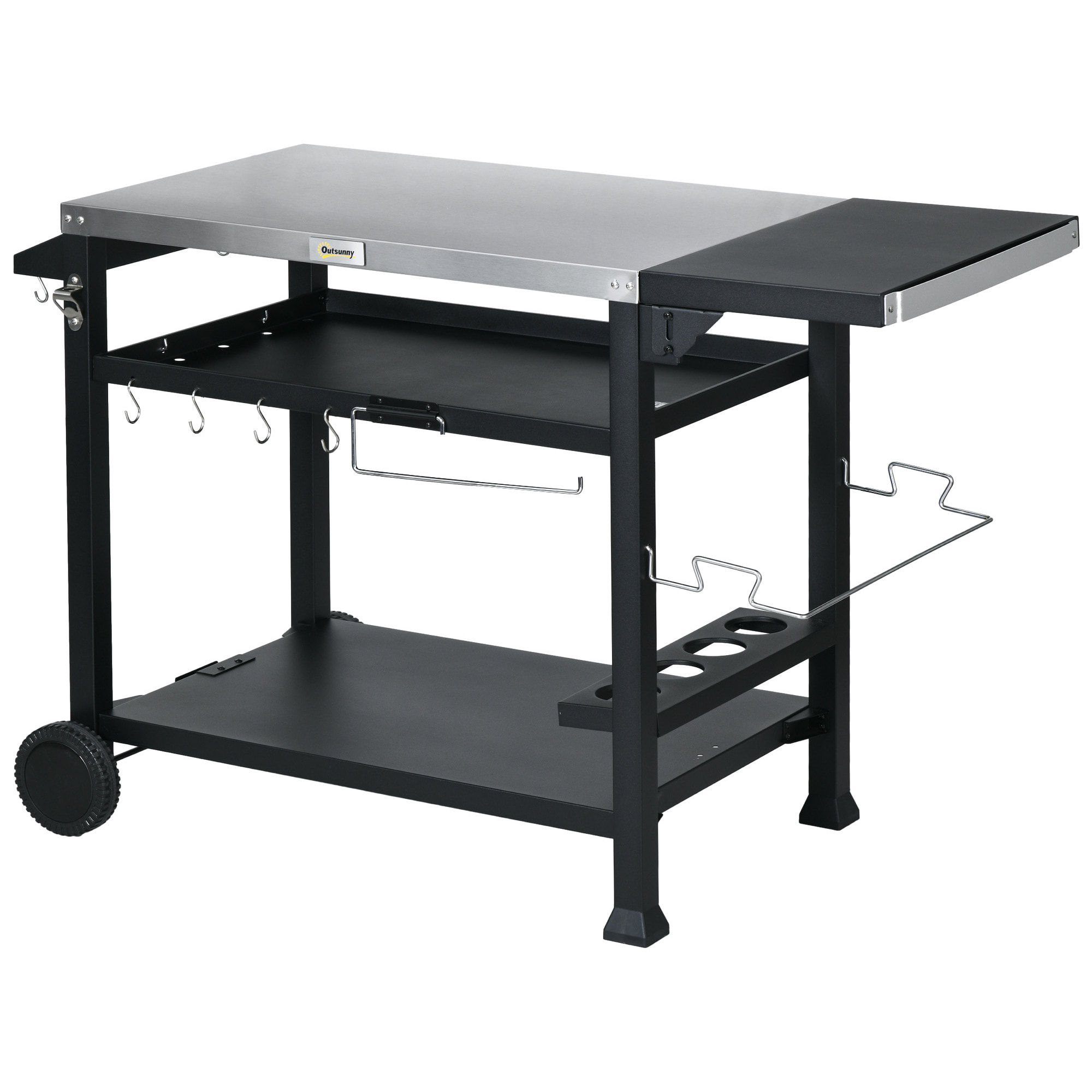 Chariot desserte barbecue plancha multi-équipement plateau acier inox