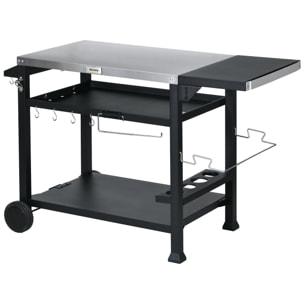 Chariot desserte barbecue plancha multi-équipement plateau acier inox