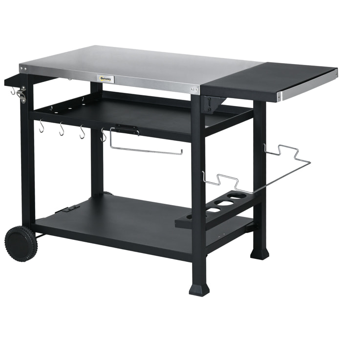Chariot desserte barbecue plancha multi-équipement plateau acier inox