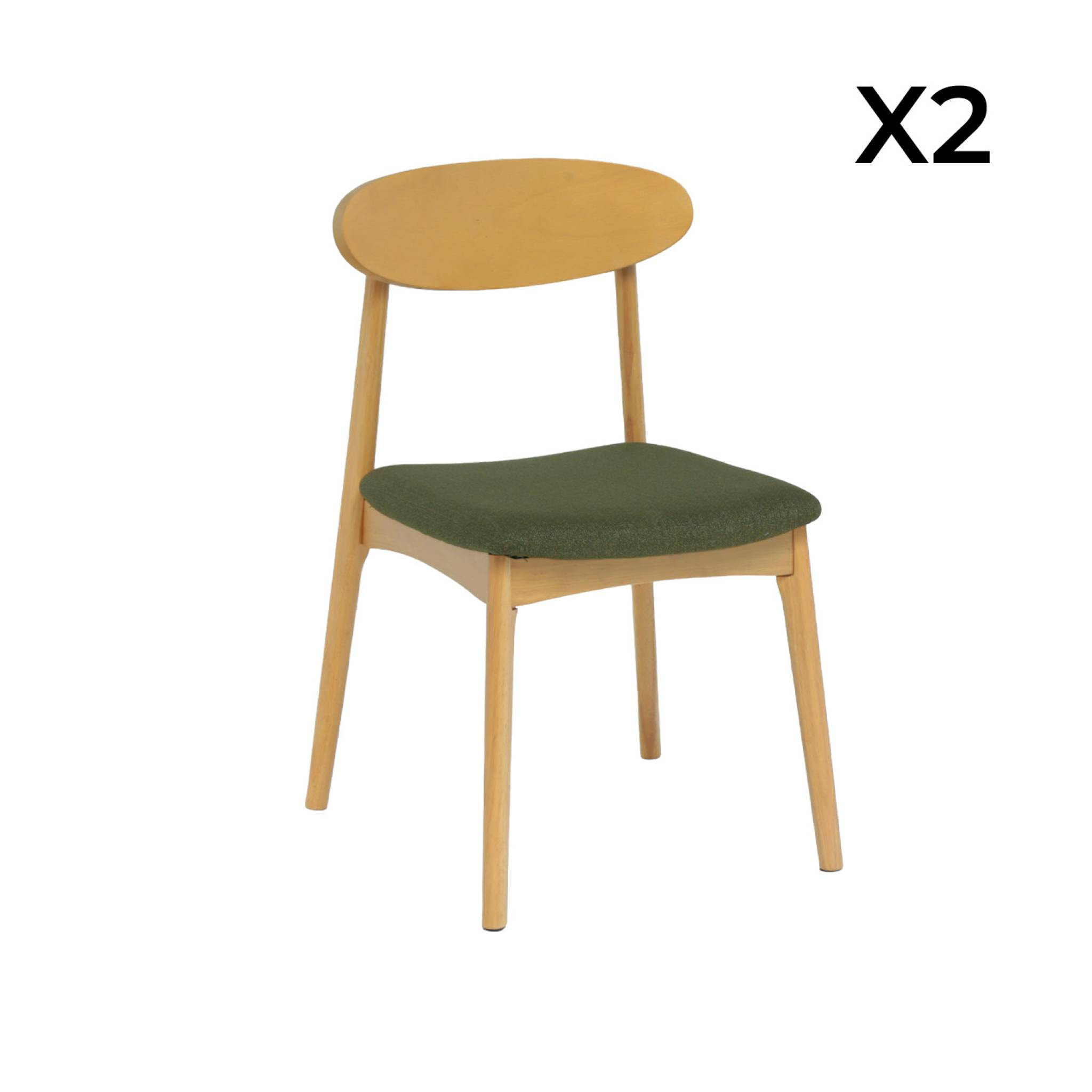 Chaise vintage bois d'hévéa naturel et tissu (lot de 2) ARIA