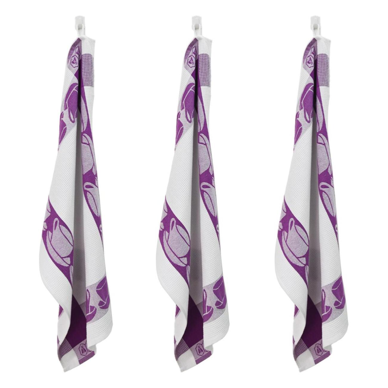 Lot de 3 torchons nid d'abeilles 50x70cm mauve -  "Carré"
