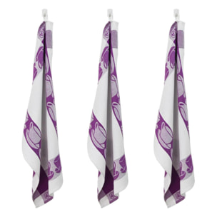 Lot de 3 torchons nid d'abeilles 50x70cm mauve -  "Carré"