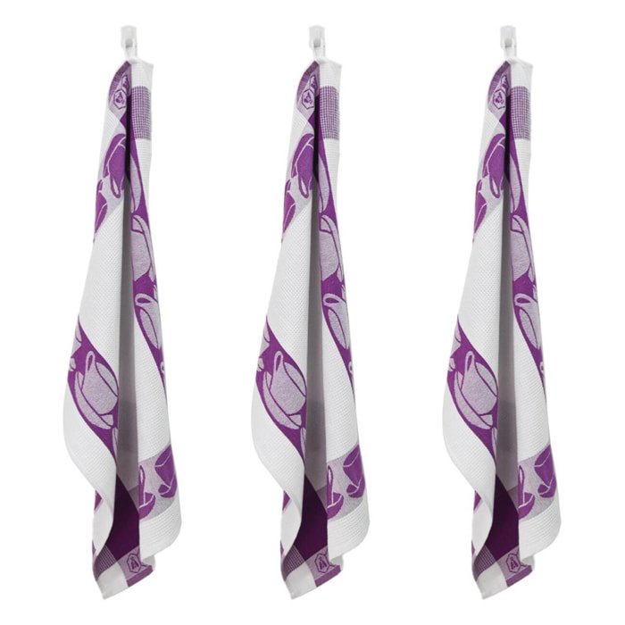 Lot de 3 torchons nid d'abeilles 50x70cm mauve -  "Carré"