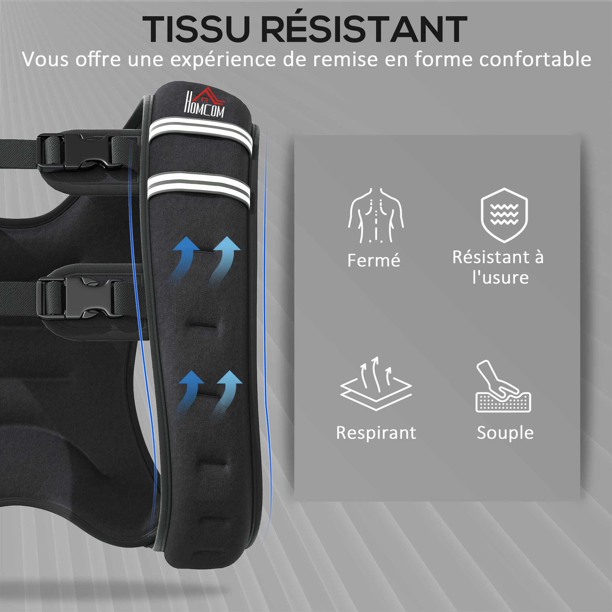 Gilet lesté 8 Kg - veste lestée de sport fitness - poche de rangement intégrée - Oxford noir