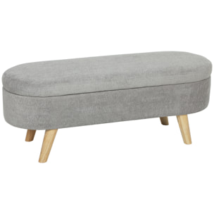 Banco Pie de Cama, Puff Almacenaje Tapizado en Terciopelo de Teddy con Patas de Madera y Asiento Acolchado, Banco de Almacenaje Ovalado para Dormitorio, Entrada, Pasillo, Gris Claro
