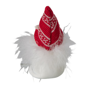 J-Line Chat avec chapeau - polyrésine - blanc/rouge Noël - small