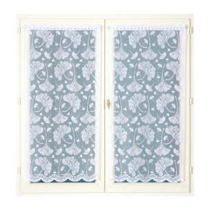 Paire de vitrages base découpée en dentelle ginkgo - Blanc