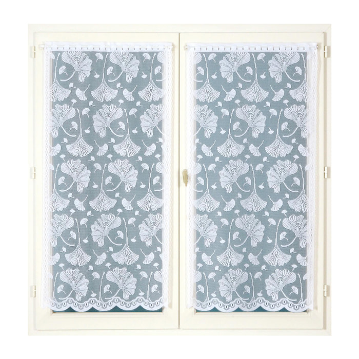 Paire de vitrages base découpée en dentelle ginkgo - Blanc