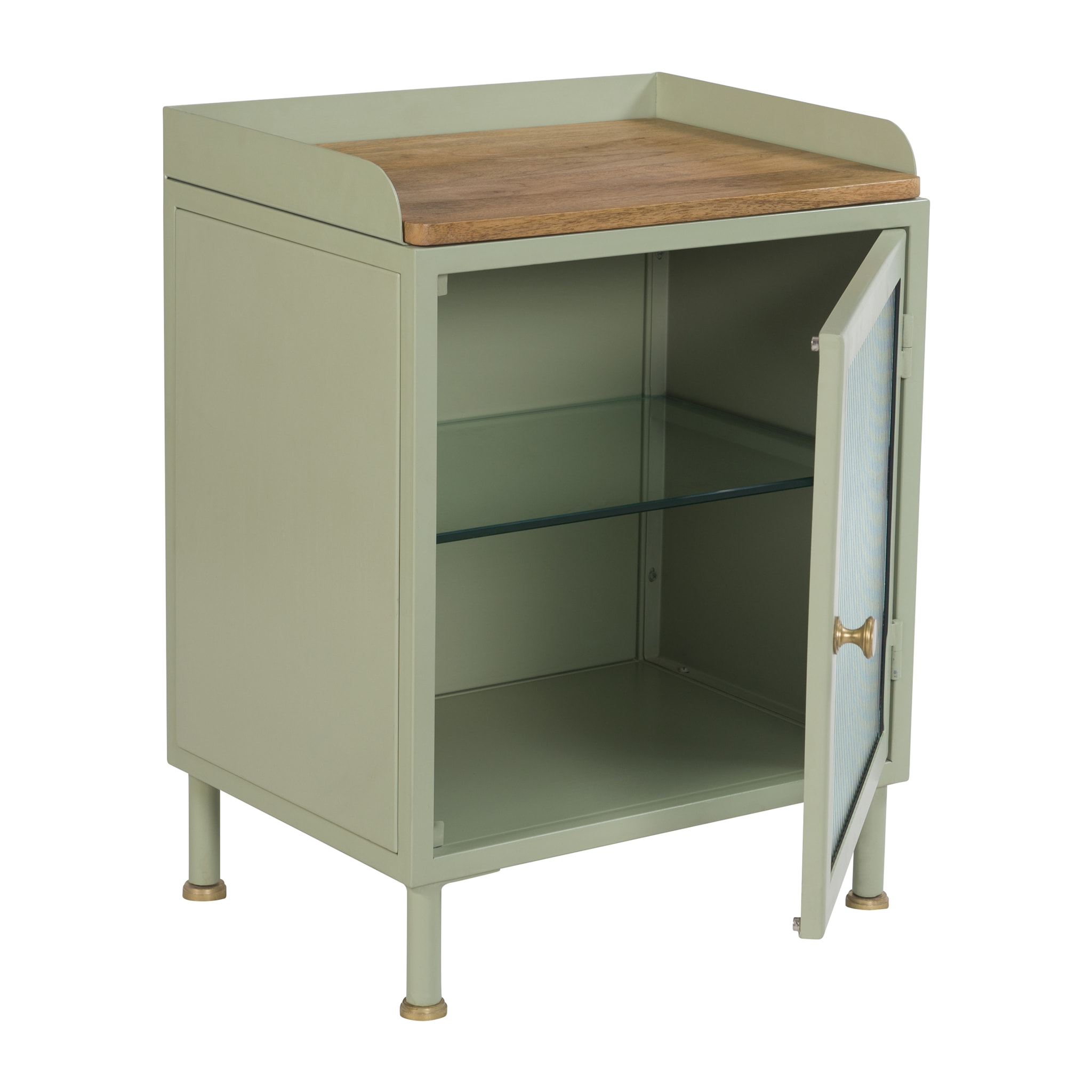 Table de chevet en verre, métal et bois 1 porte - Marnie