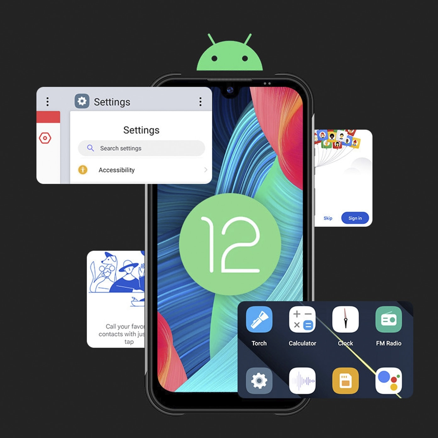 DAM Smartphone robusto  W555 4G, Android 12, 3 GB di RAM + 32 GB. Schermo HD da 5,7''. 13mpx. GPS.IP67. Funzione POC. 7,4x1,3x15 centimetri. Colore nero