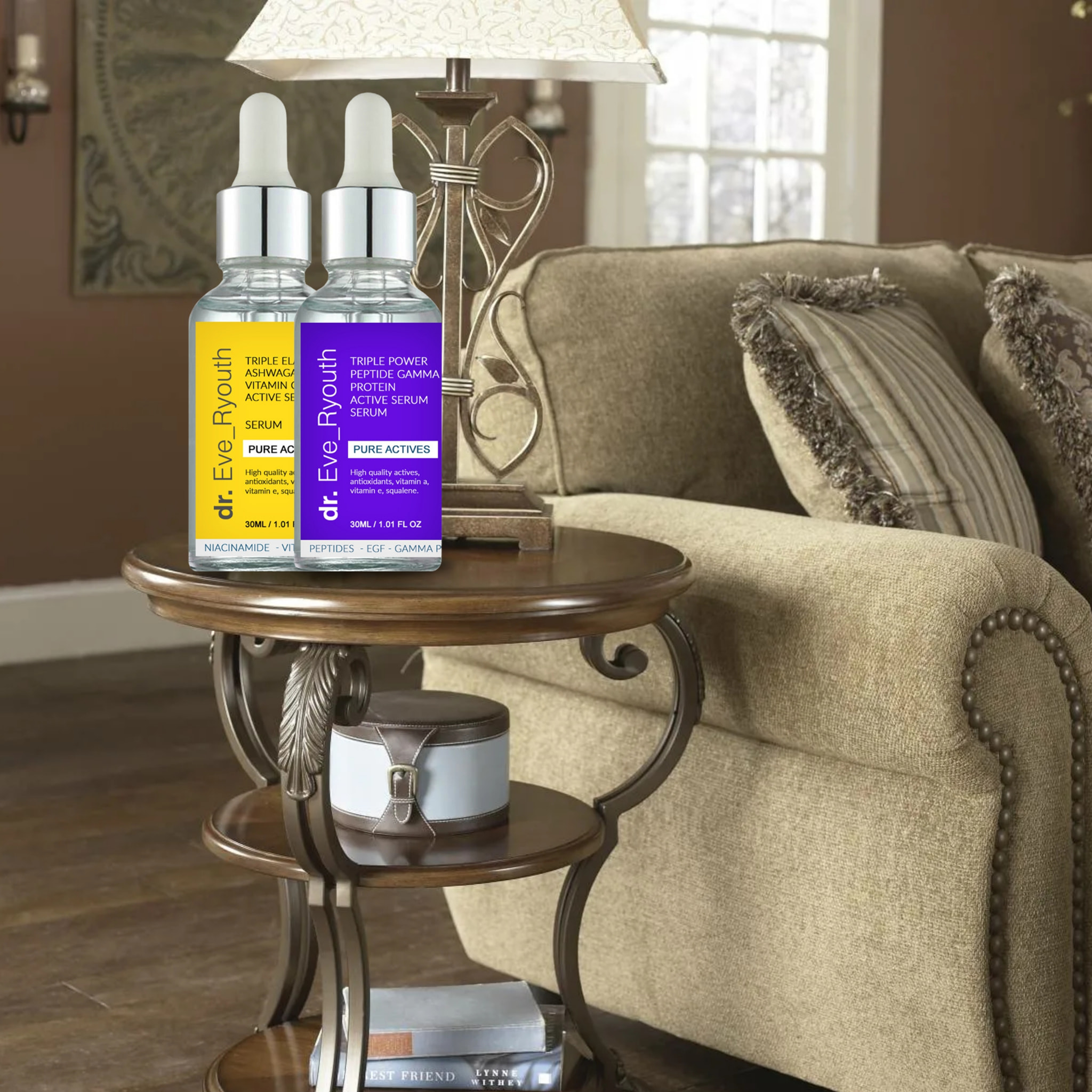 Suero activo potente con triple elasticidad y vitamina C de Ashwaganda, 30 ml + Suero activo con proteína gamma y péptidos de triple potencia, 30 ml