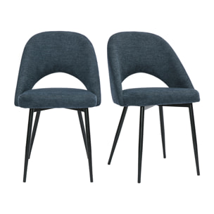 Chaises vintage en tissu effet velours texturé bleu foncé et métal noir (lot de 2) COSETTE