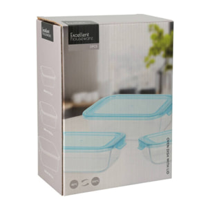 Juego de 3 recipientes de almacenamiento de vidrio de borosilicato 0,63l, 1l, 1,5l con tapa de pp