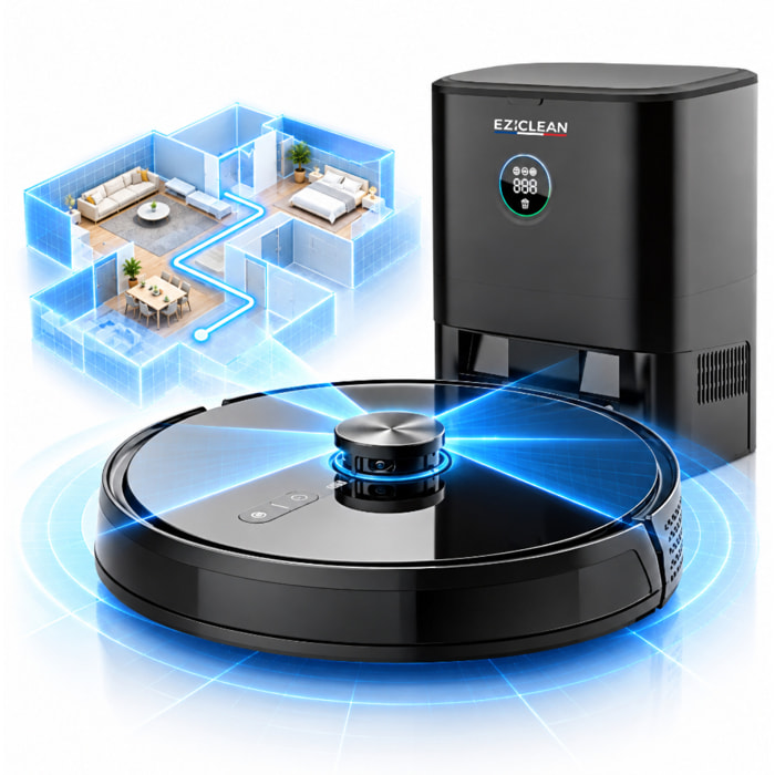 Robot aspirateur laveur connecté avec base aspirante EZIclean® I-Bot Z7 LIDAR IA