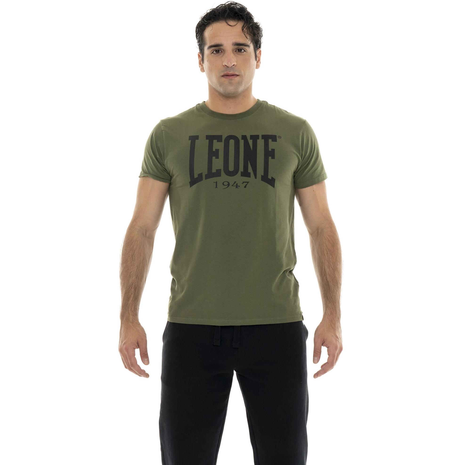 Camiseta básica de algodón elástico de manga corta con logo Leone 1947