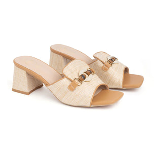 Sabot in rafia con morsetto in bambù - BEIGE